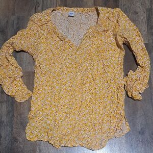 Old Navy Yellow Floral V-Neck Blouse Size Xs
